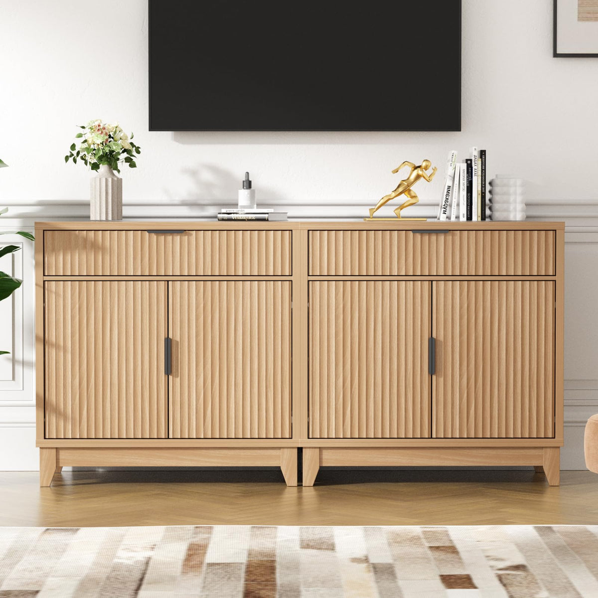 32" Fluted Oak Sideboard Buffet Cabinet with Storage F1340