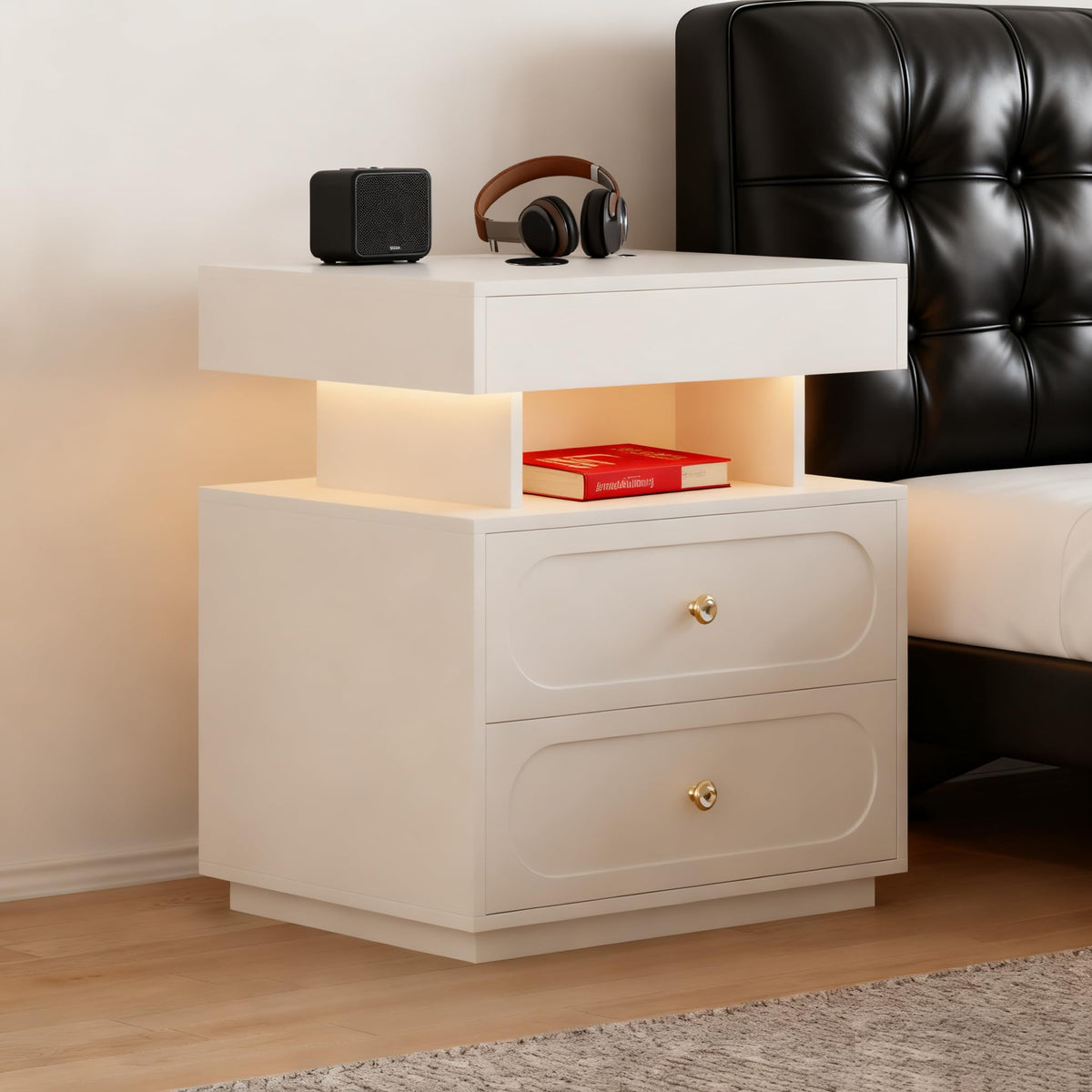 3-Drawer LED Nightstand with Light C8859