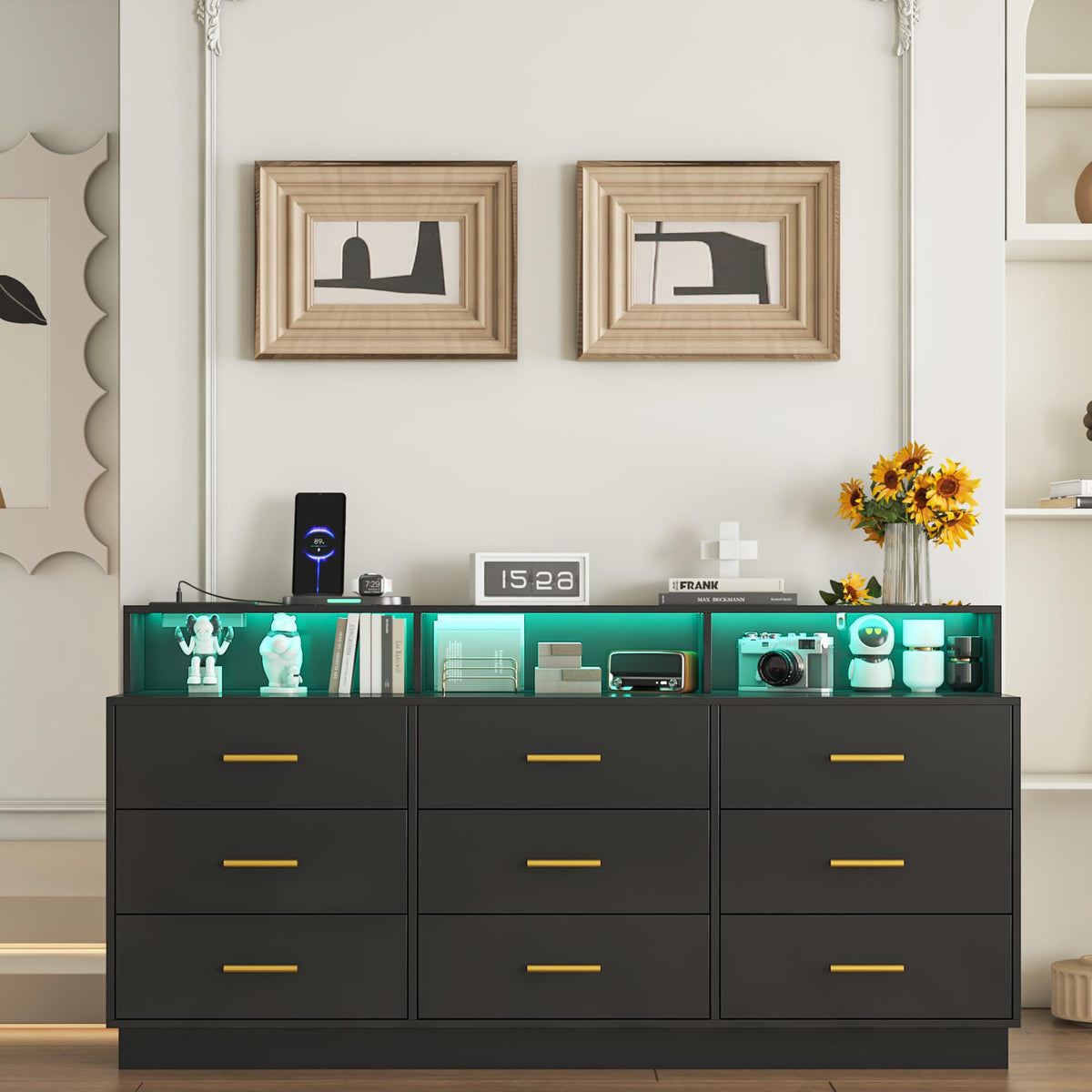 Black 9 Drawer Wood Dresser V290768