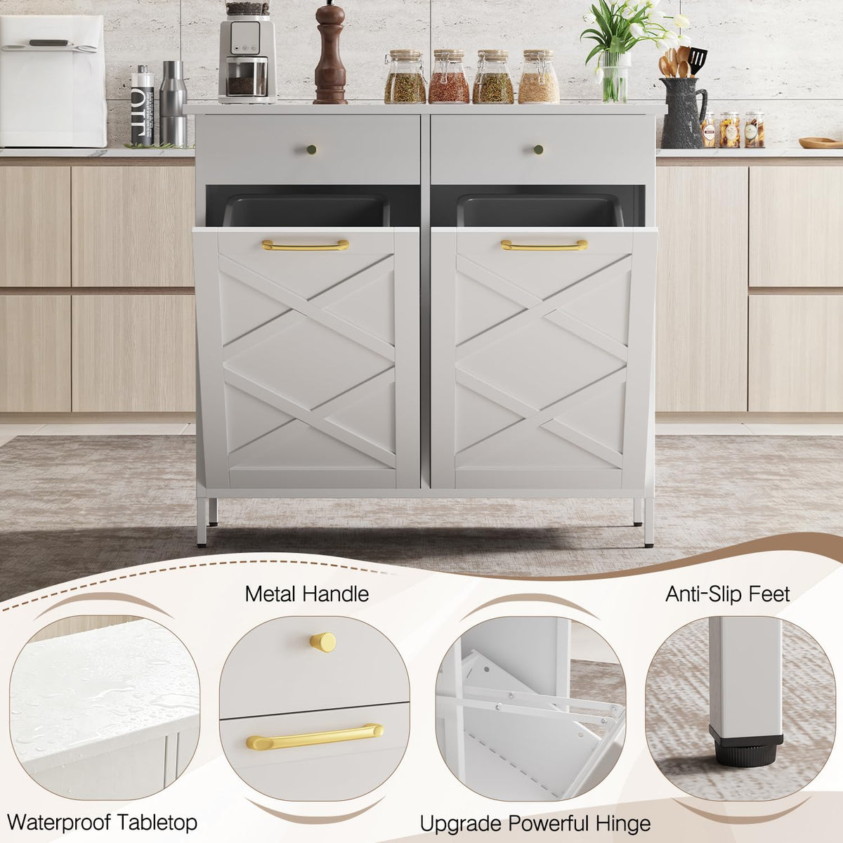10 Gallon Metal Double Tilt Out Trash Can Cabinet N39925