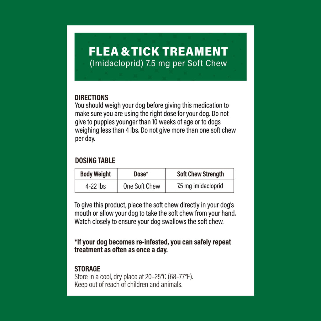 Flea and Tick Chews for Dogs 7.5 mg Soft Chews 30 Count S7589