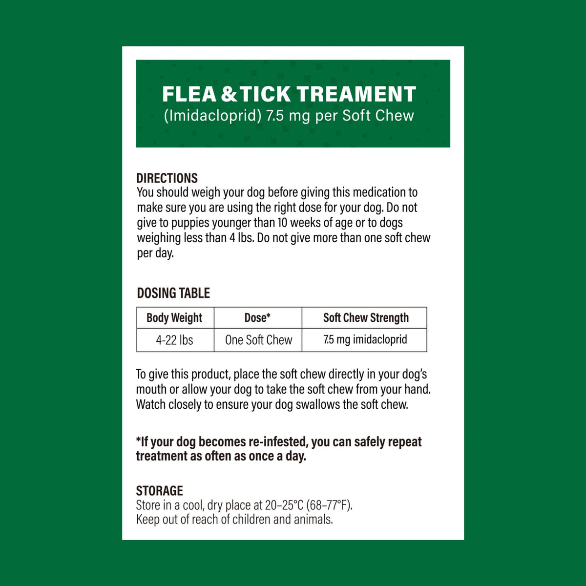 Flea and Tick Chews for Dogs 7.5 mg Soft Chews 30 Count S7589