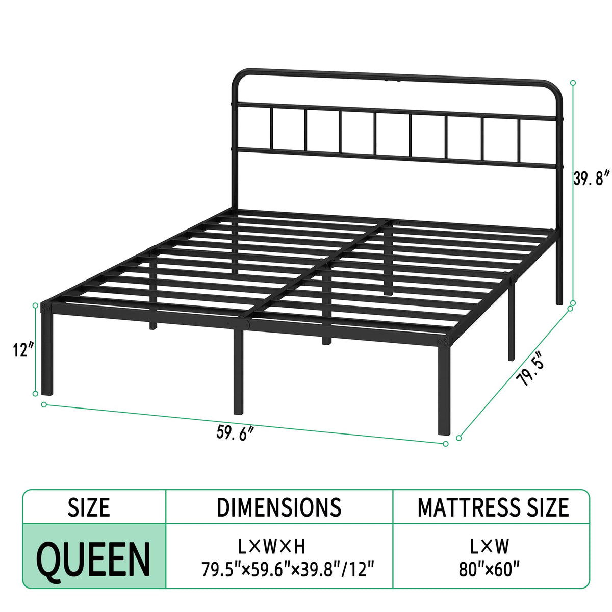 Black Queen Bed Frame with Headboard M855