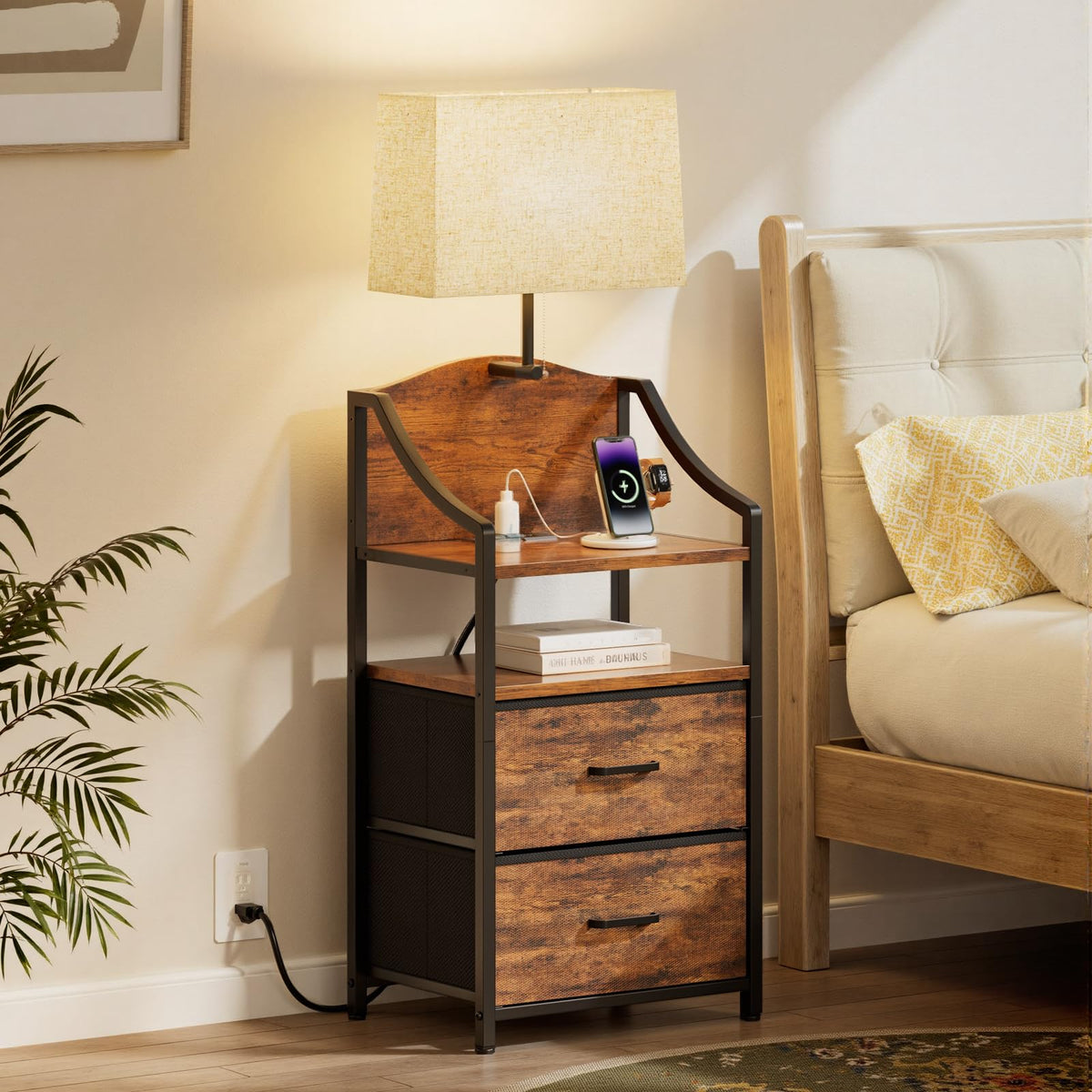 45" Tall Nightstand with Charging Station & Light M927