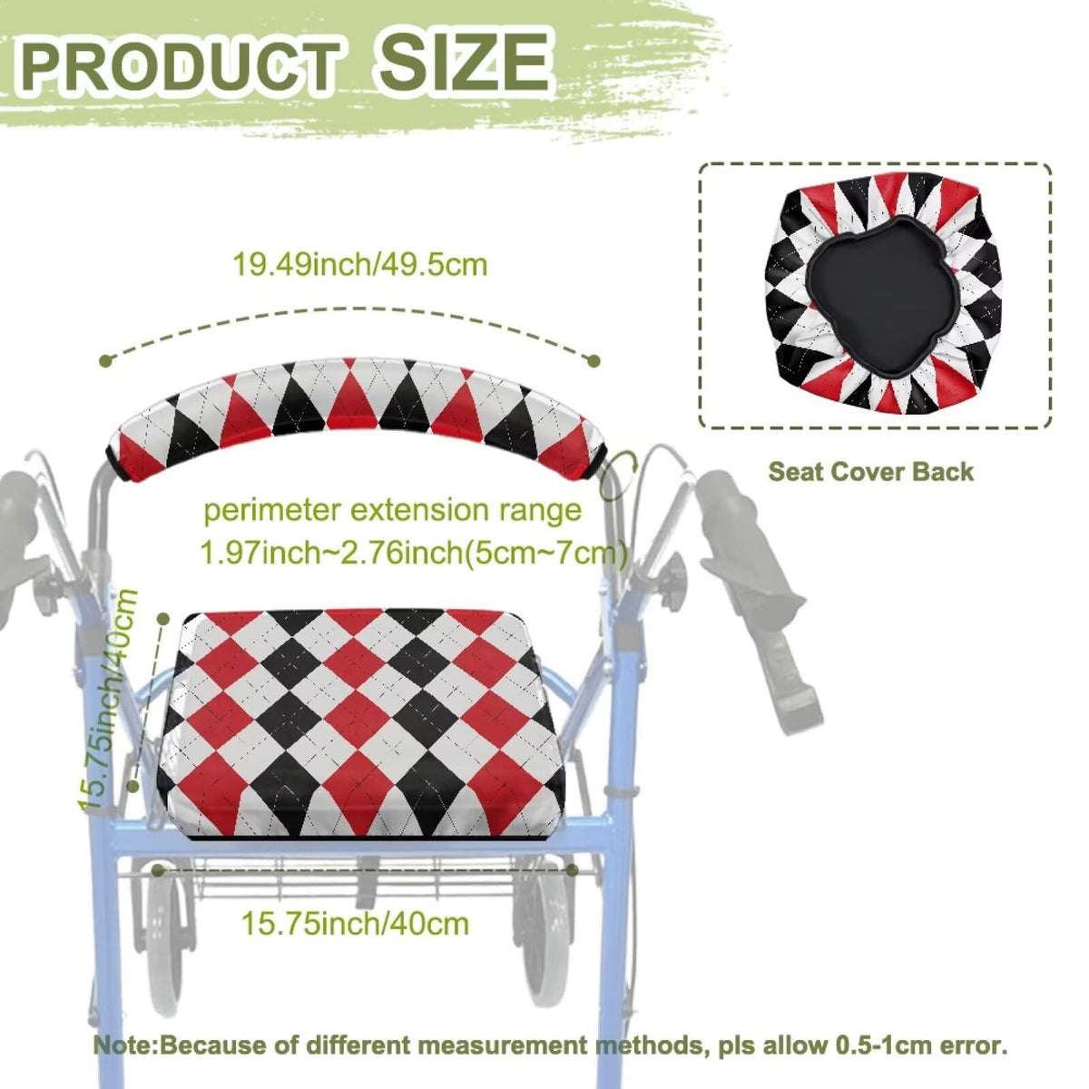 Red Diamond Pattern Rollator Walker Seat & Backrest Covers Set W80753