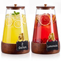 2 Sets 2 Gallon Glass Drink Dispenser with Wooden Base Stand E724