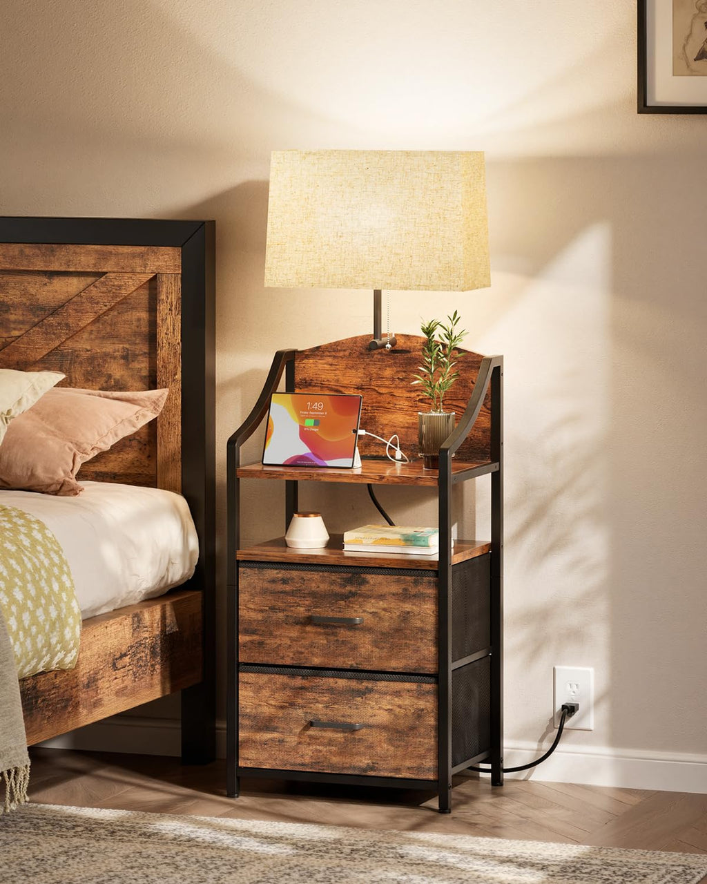 45" Tall Nightstand with Charging Station & Light M927