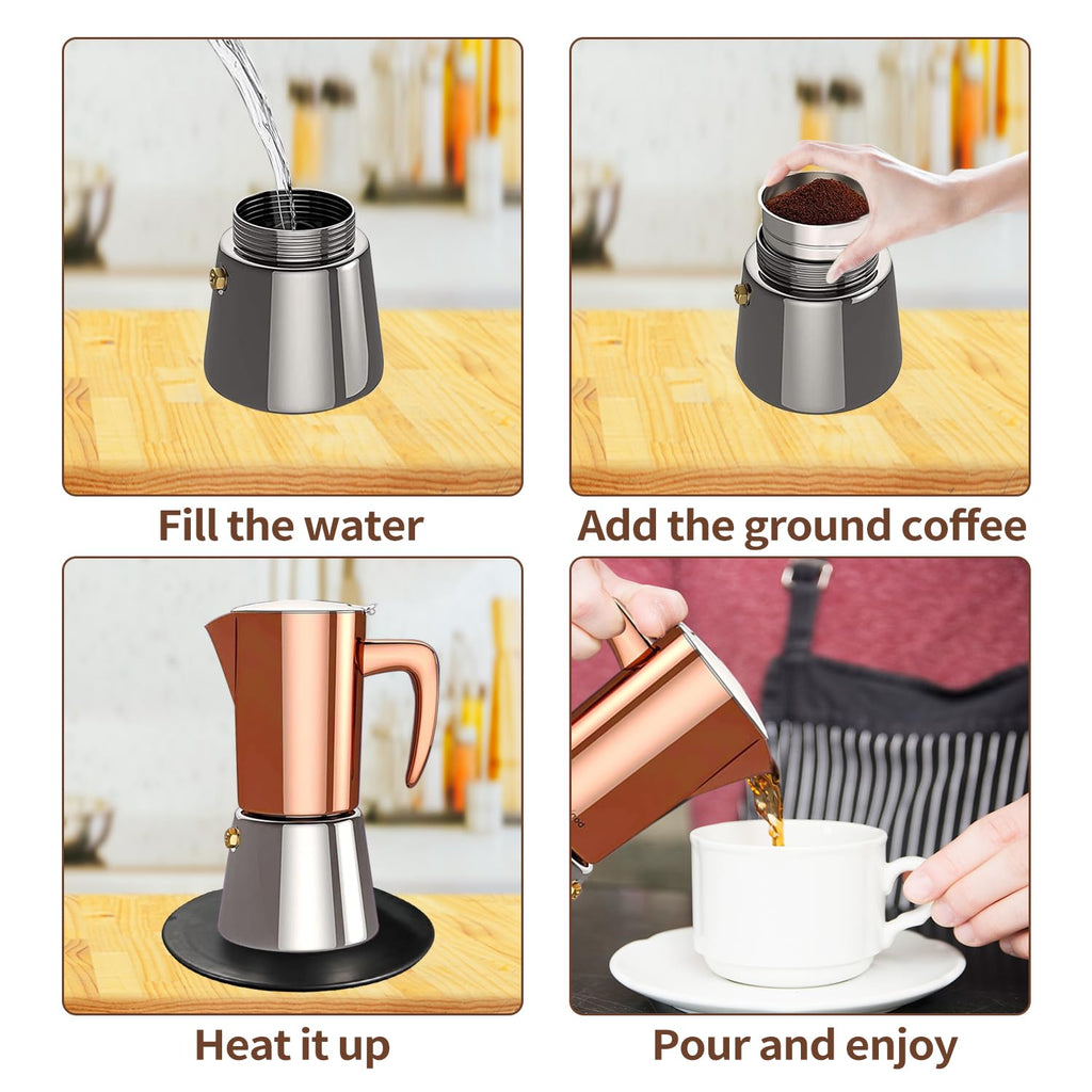 Stainless Steel Moka Pot Espresso Maker 6 Cups J3621