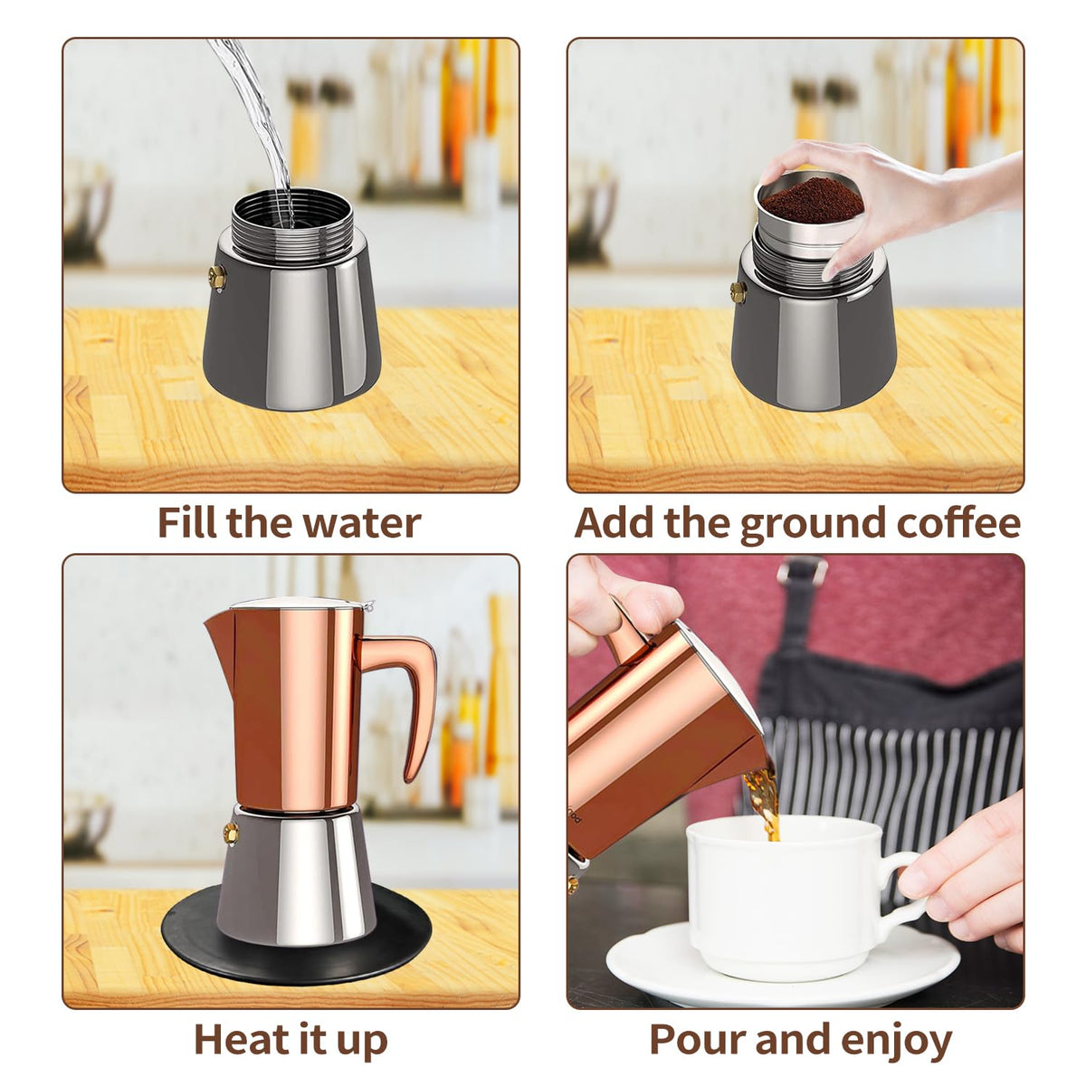 Stainless Steel Moka Pot Espresso Maker 6 Cups J3621