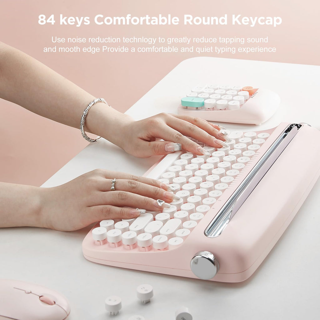 Wireless Retro Typewriter Bluetooth Keyboard Baby Pink Y53080
