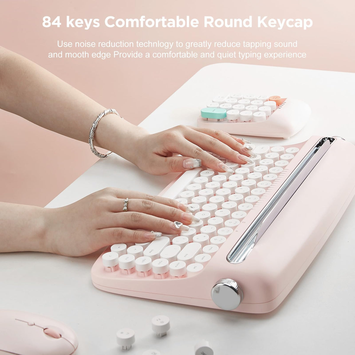 Wireless Retro Typewriter Bluetooth Keyboard Baby Pink Y53080