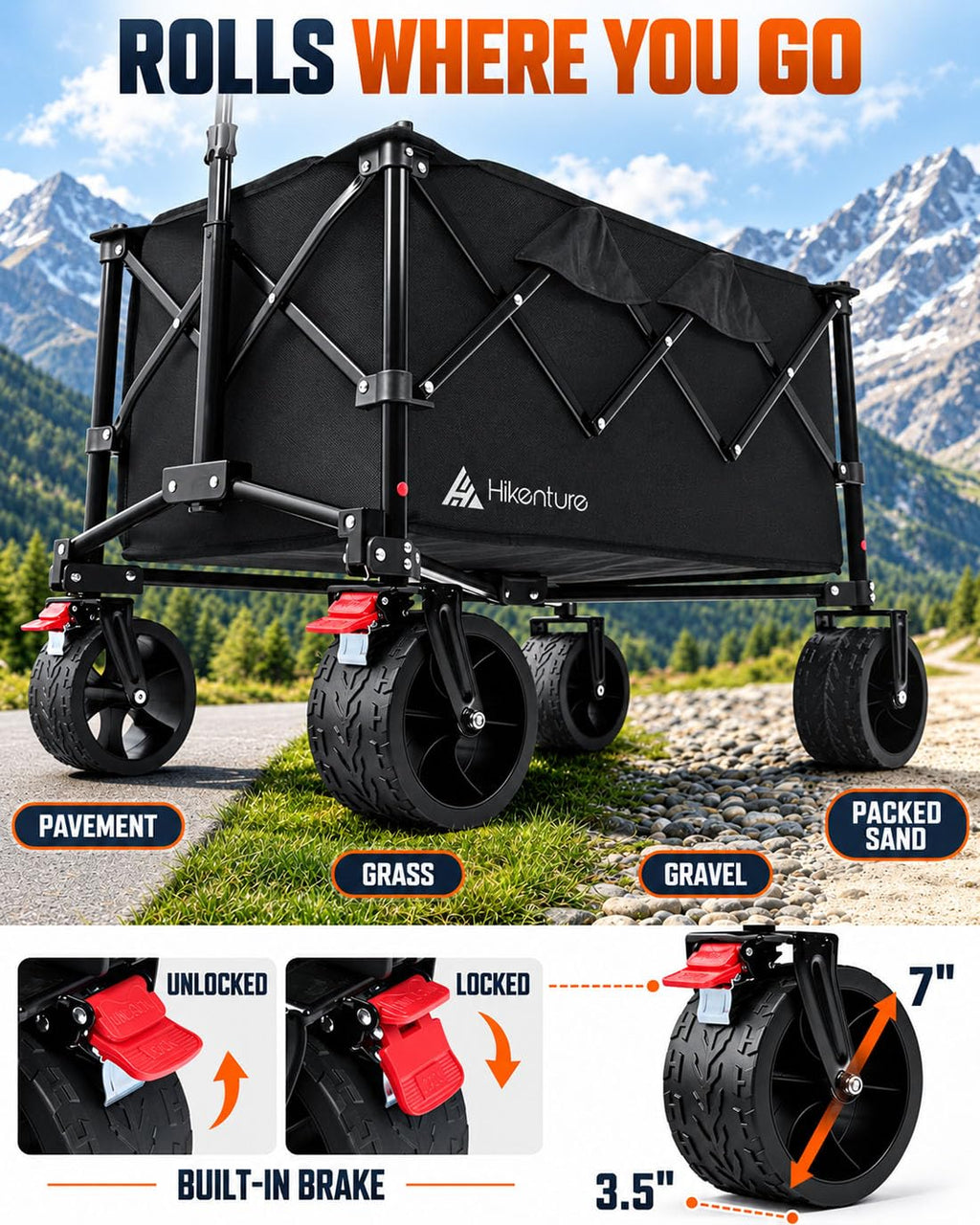 Foldable Beach Wagon with Big Wheels L507137