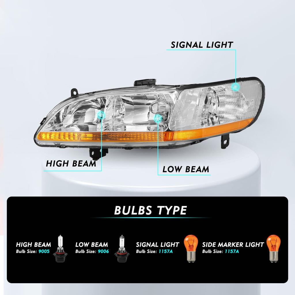 Headlight Assembly with Chrome Housing and Amber Reflector (L+R) C48934