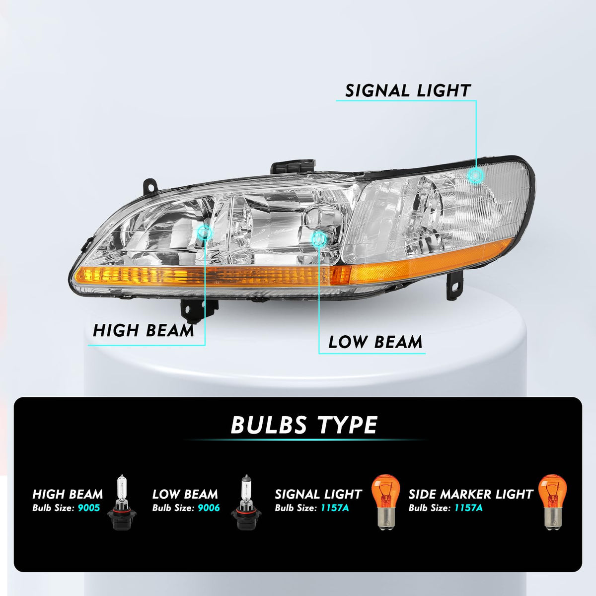Headlight Assembly with Chrome Housing and Amber Reflector (L+R) C48934