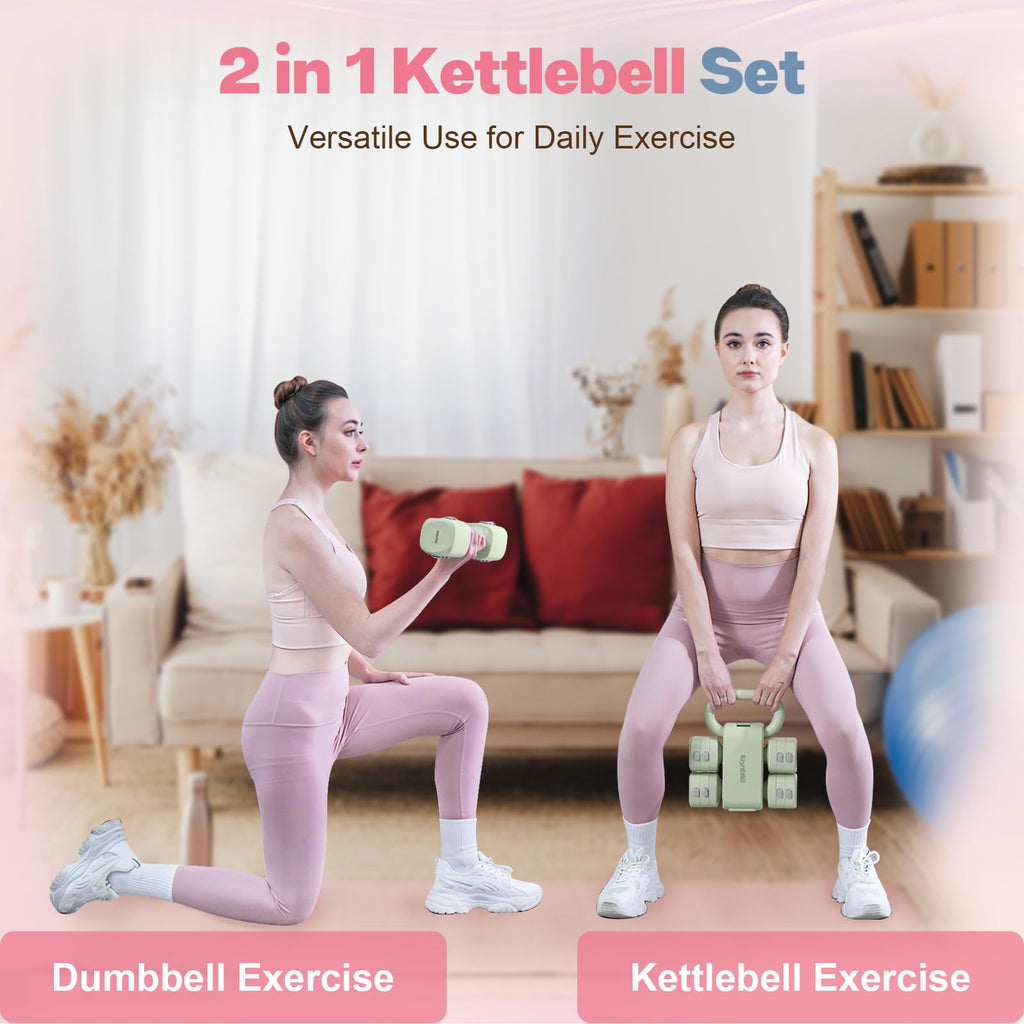 Adjustable Dumbbell Set, 2-in-1 Dumbbells & Kettlebell V41021