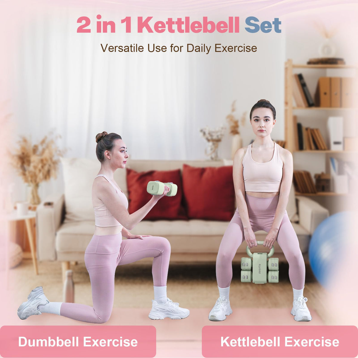 Adjustable Dumbbell Set, 2-in-1 Dumbbells & Kettlebell V41021