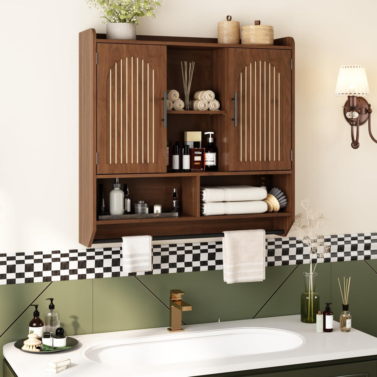 Fluted Wall Cabinet with Arched Doors & Adjustable Shelves U38674