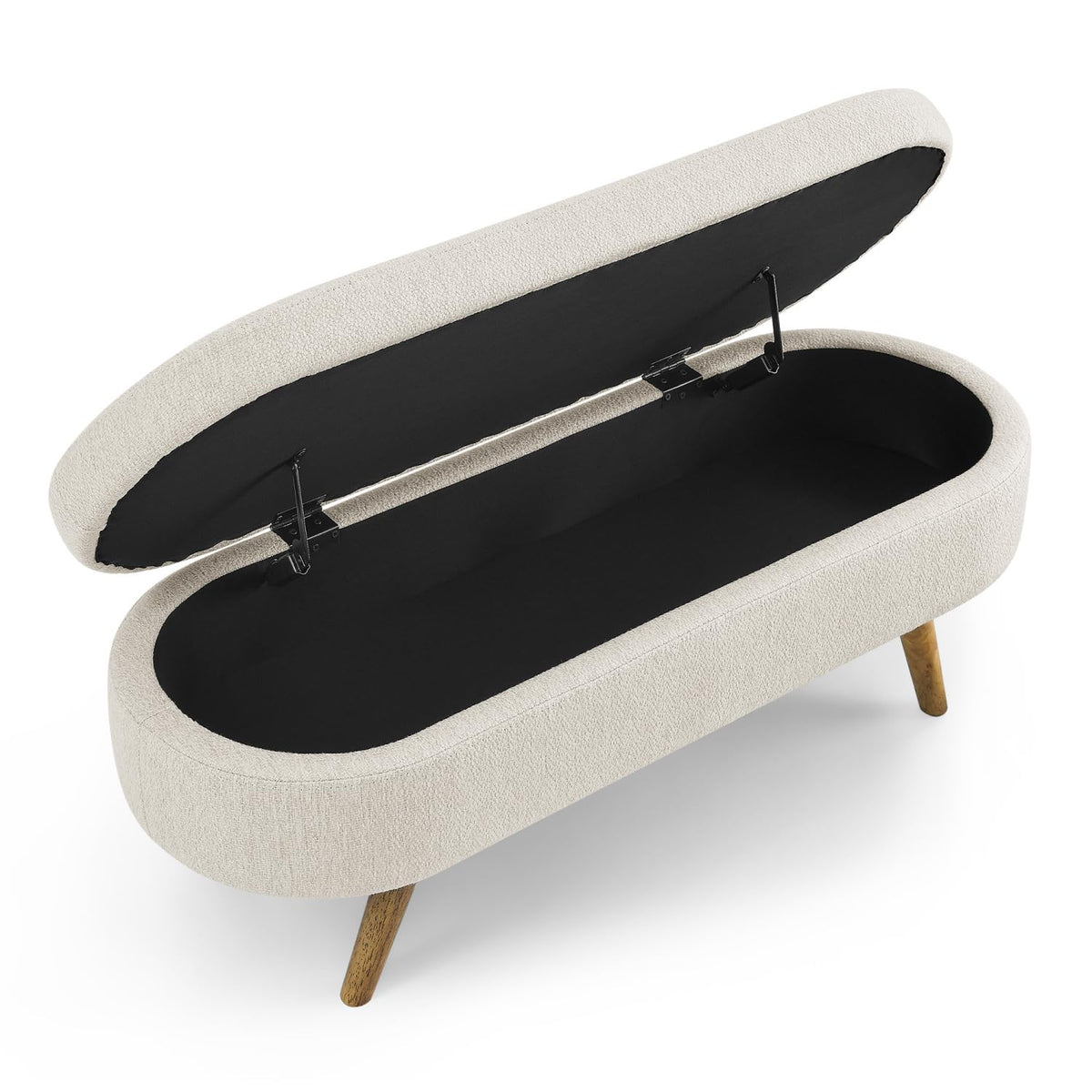 Beige Oval Storage Ottoman Bench with Rubber Wood Legs K166