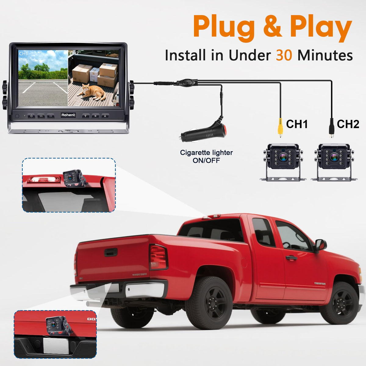 7" Split Screen Dual Backup Camera System Y2276