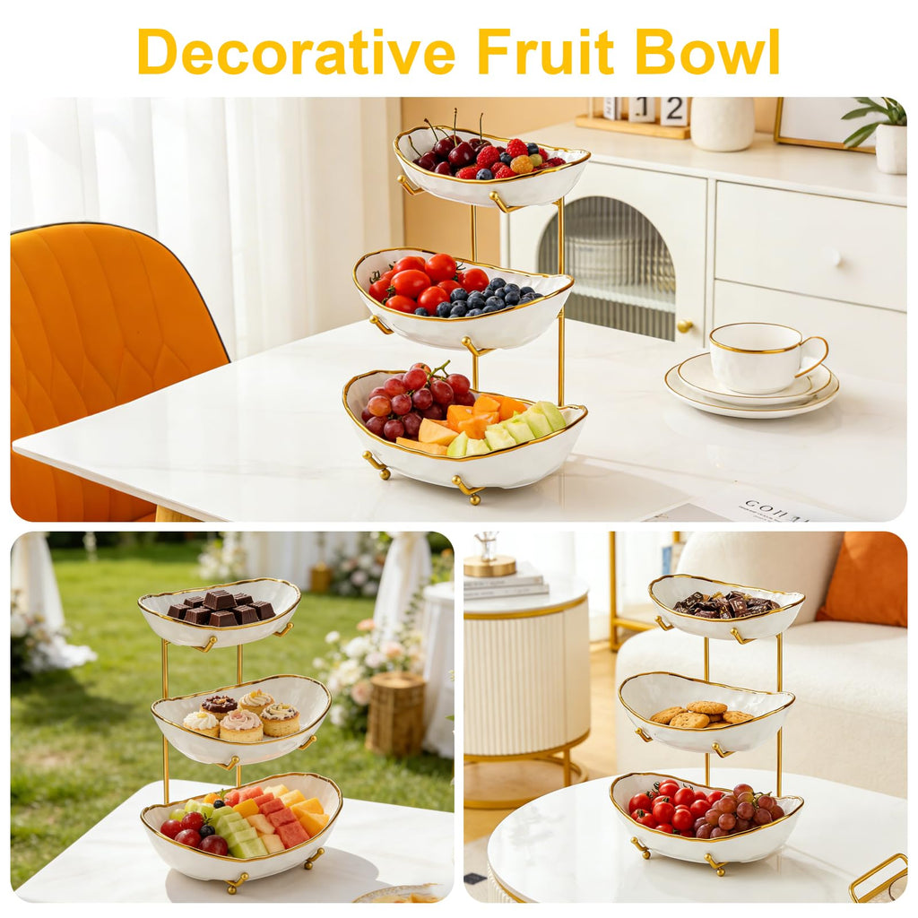3-Tier Ceramic Fruit Bowl with Stand Z804