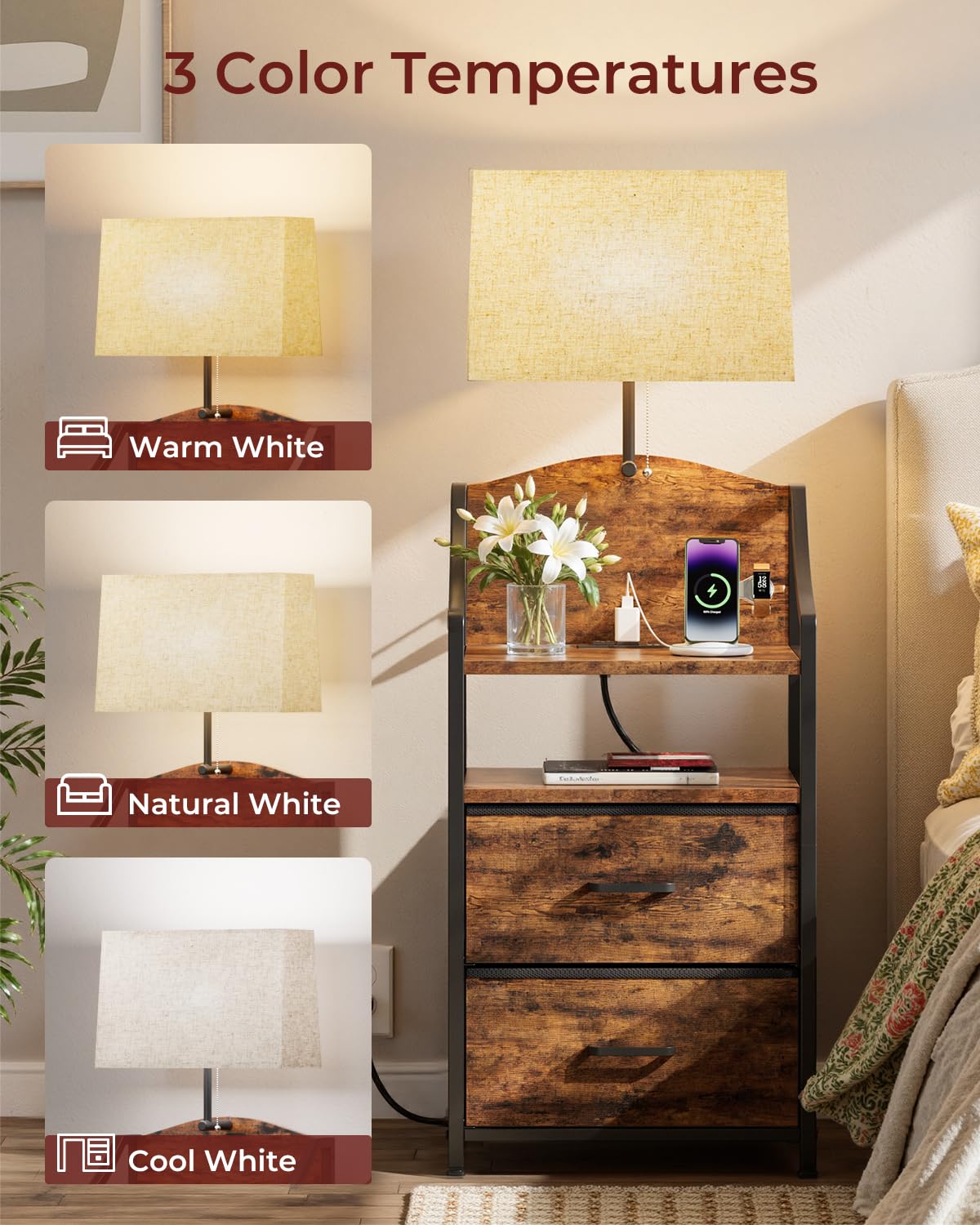 45" Tall Nightstand with Charging Station & Light M927