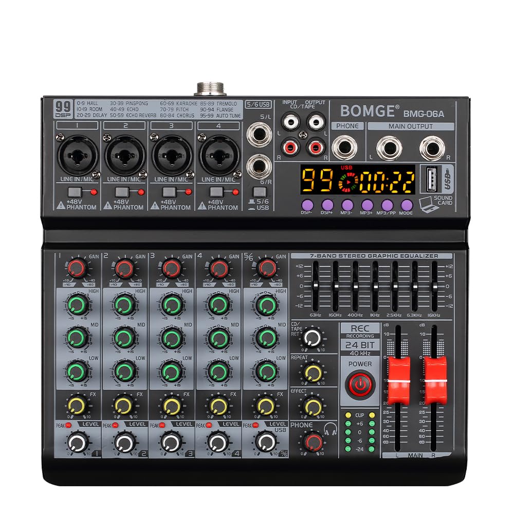 6 Channel DJ Audio Mixer with 99 DSP Effects V79376