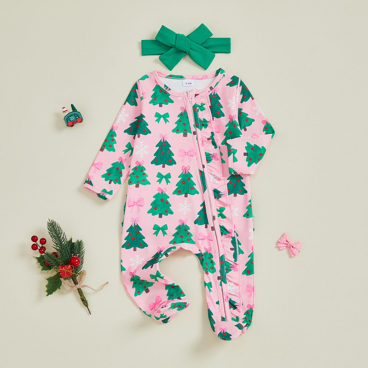 Newborn Baby Girl Footie Romper Sleeper Outfit W874