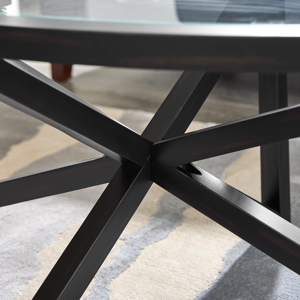 46" Oval Glass Coffee Table with Tempered Glass Top and Wood Base E908