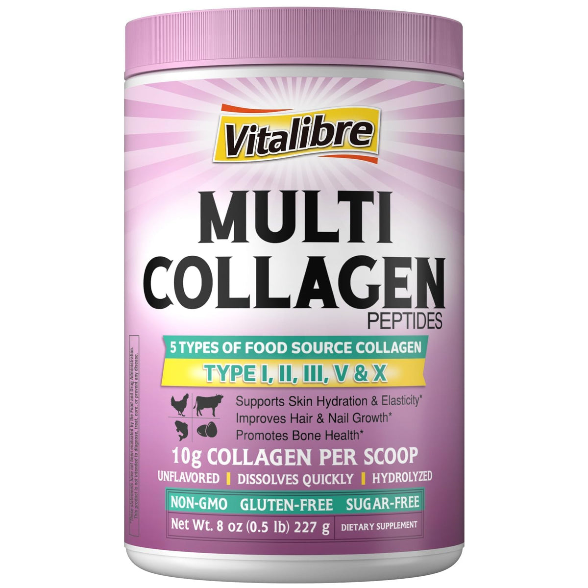 Multi Collagen Peptides Powder Type I II III V X Unflavored 8oz F358516