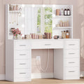 White Vanity Desk with Mirror and Lights, 9 Drawers, Outlet E1094
