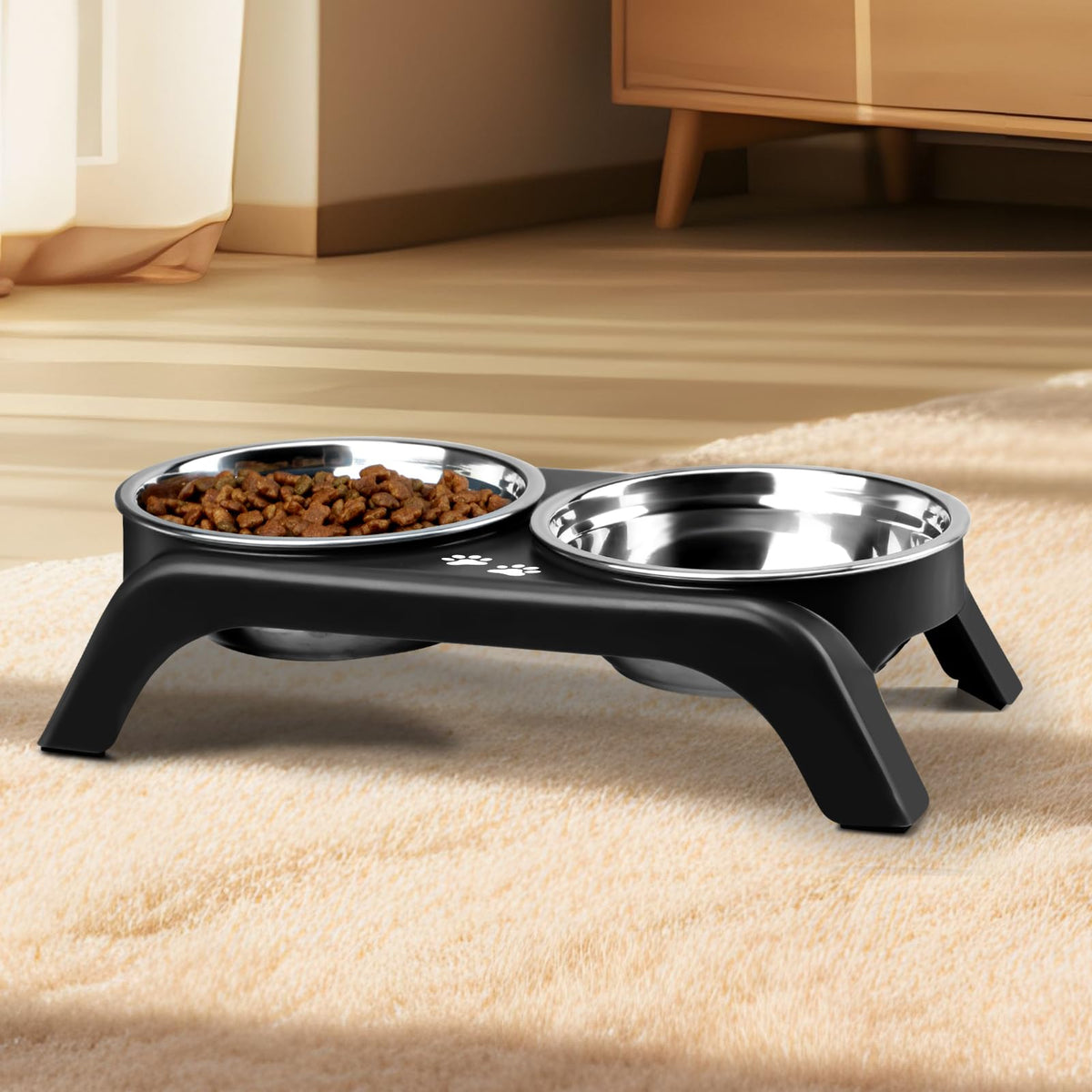 Elevated Dog Bowls with 5” Stainless Steel Bowls Black Q7720