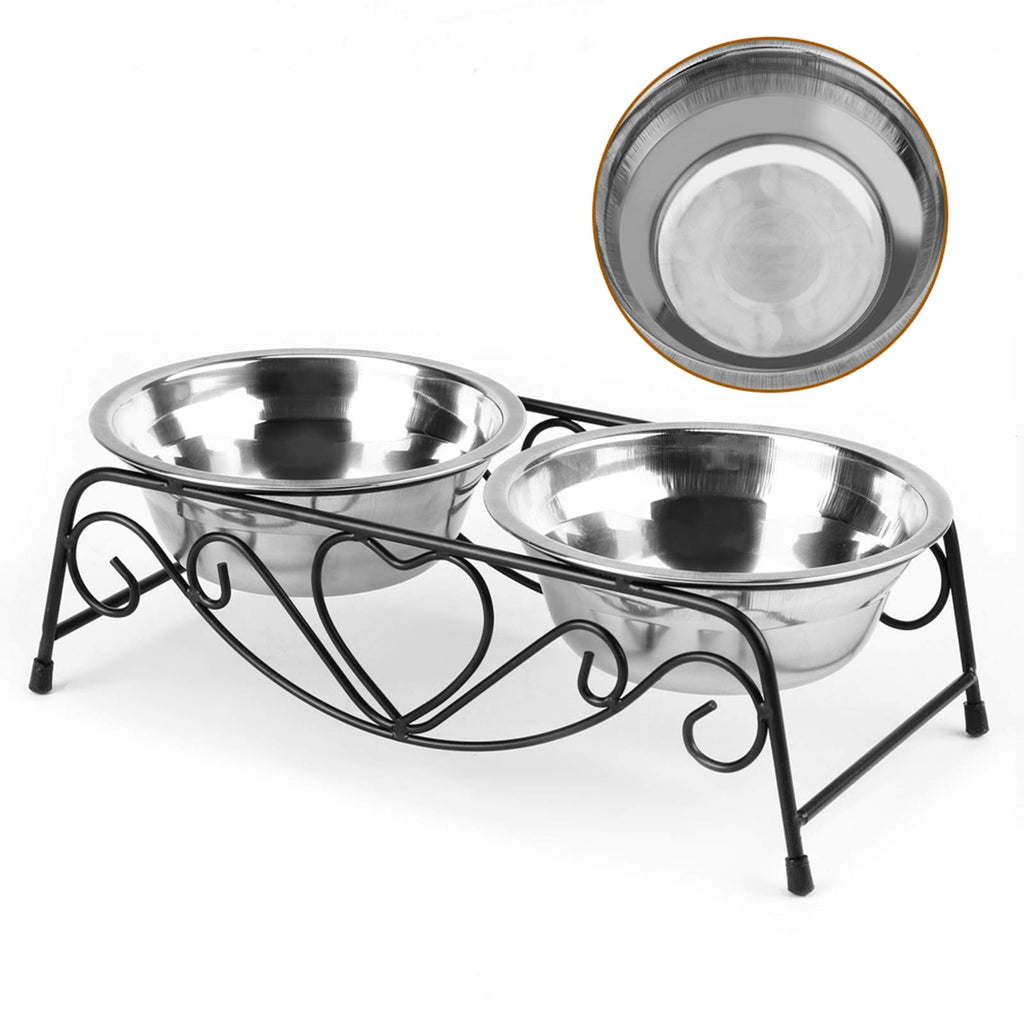 Double Stainless Steel Elevated Dog Bowls with Iron Stand A26155