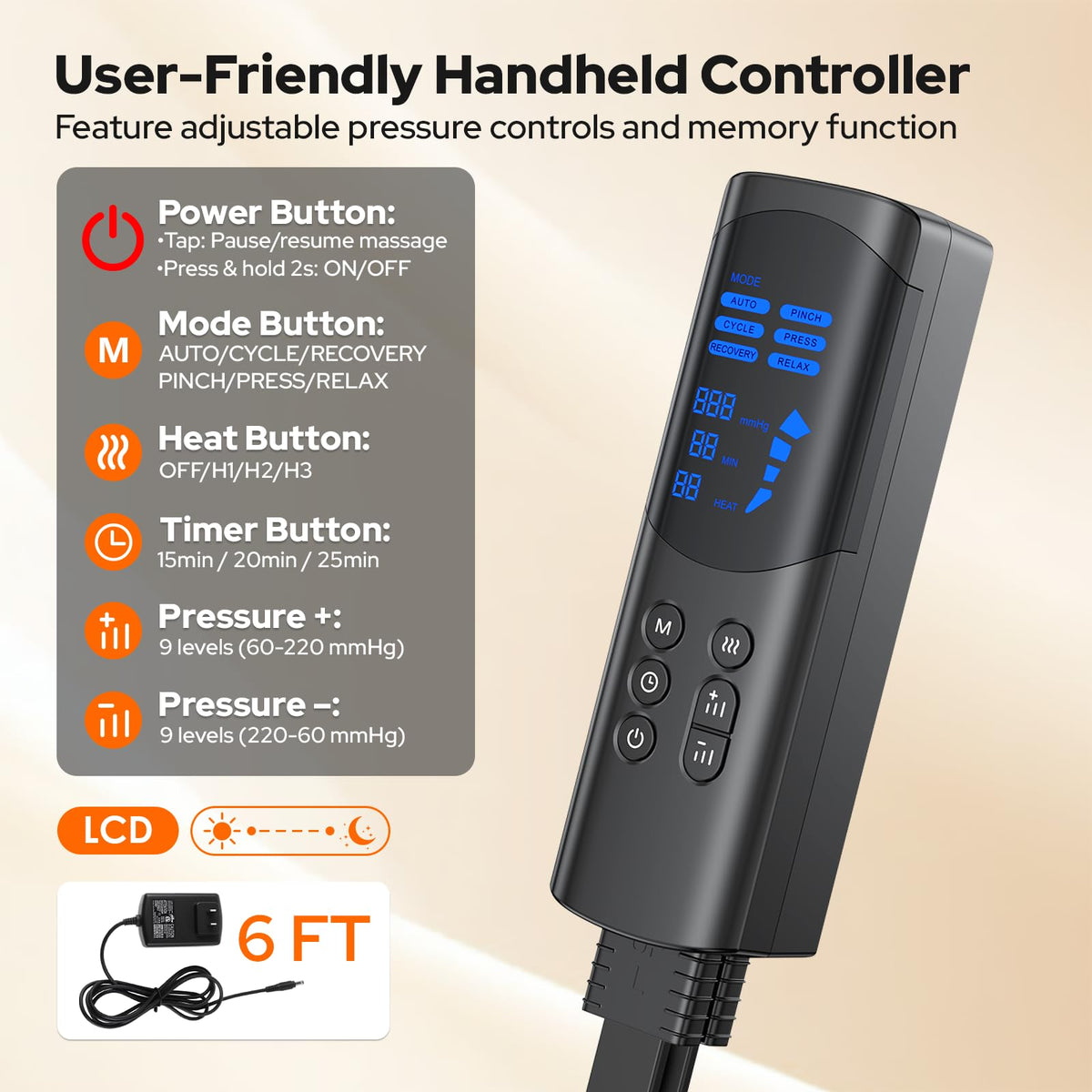 Air Compression Leg Massager with Heat, 6 Modes, 9 Intensities Q709