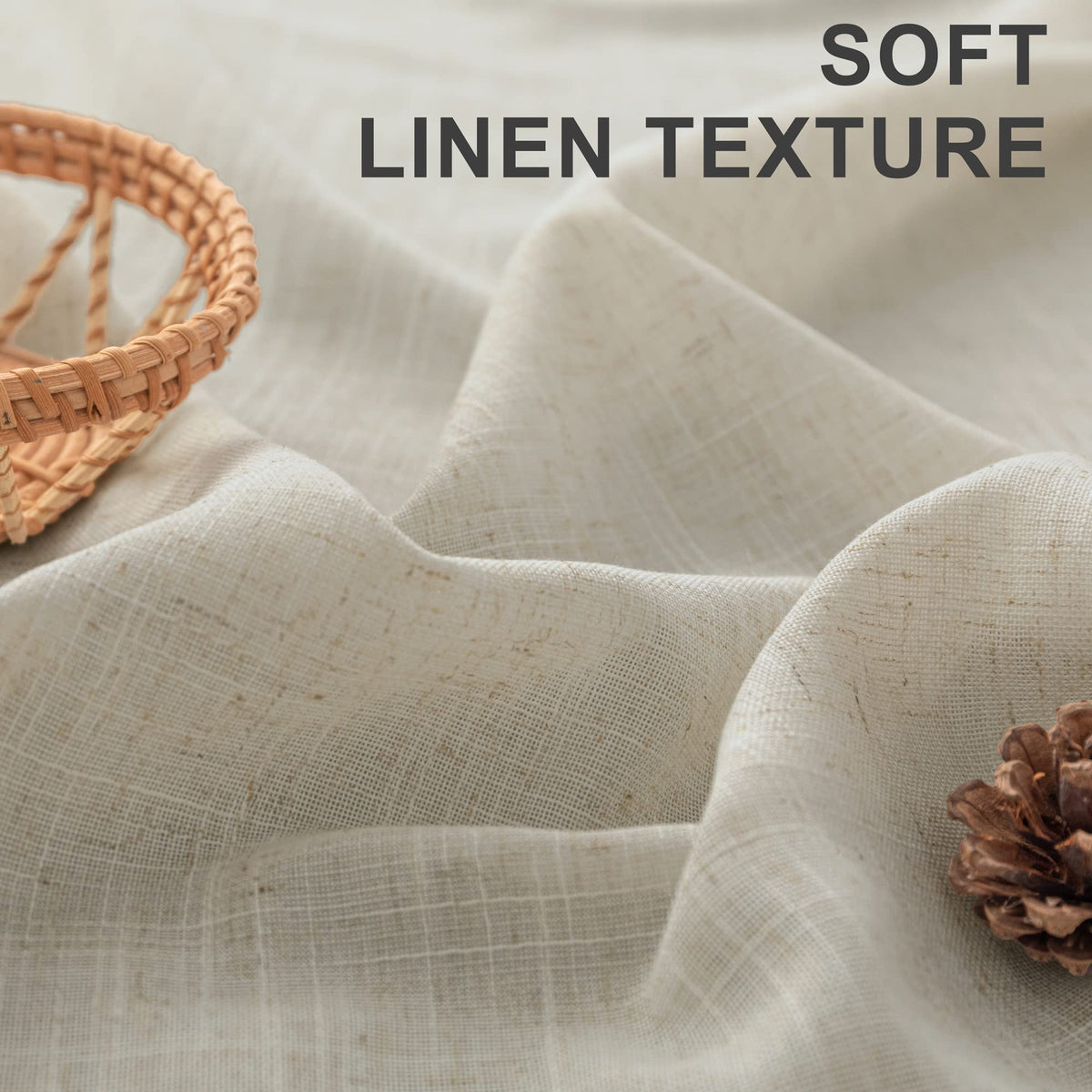 Flax Linen Beige Semi Sheer Curtains 108 Inch 2 Panels T42941