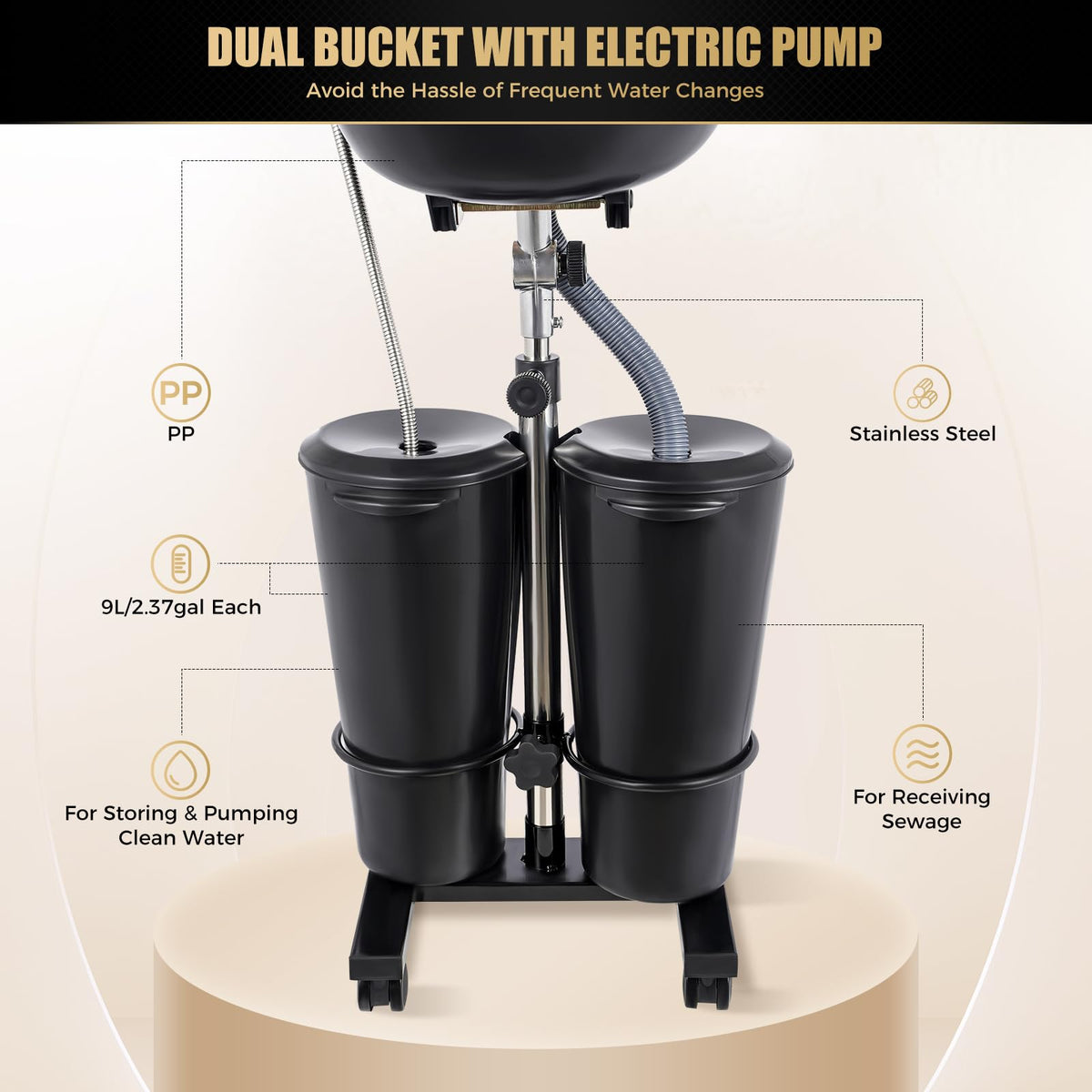 Portable Plastic Shampoo Bowl with 2 Bucket and Electric Pump E65461