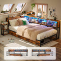 Brown Twin Corner Bed Frame with Storage Bookcase and Bedside Rack U4962