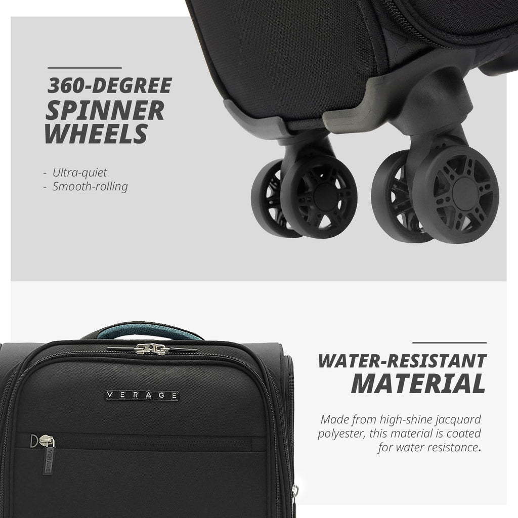 14 inch Black Softside Underseat Carry On Luggage with Wheels N224