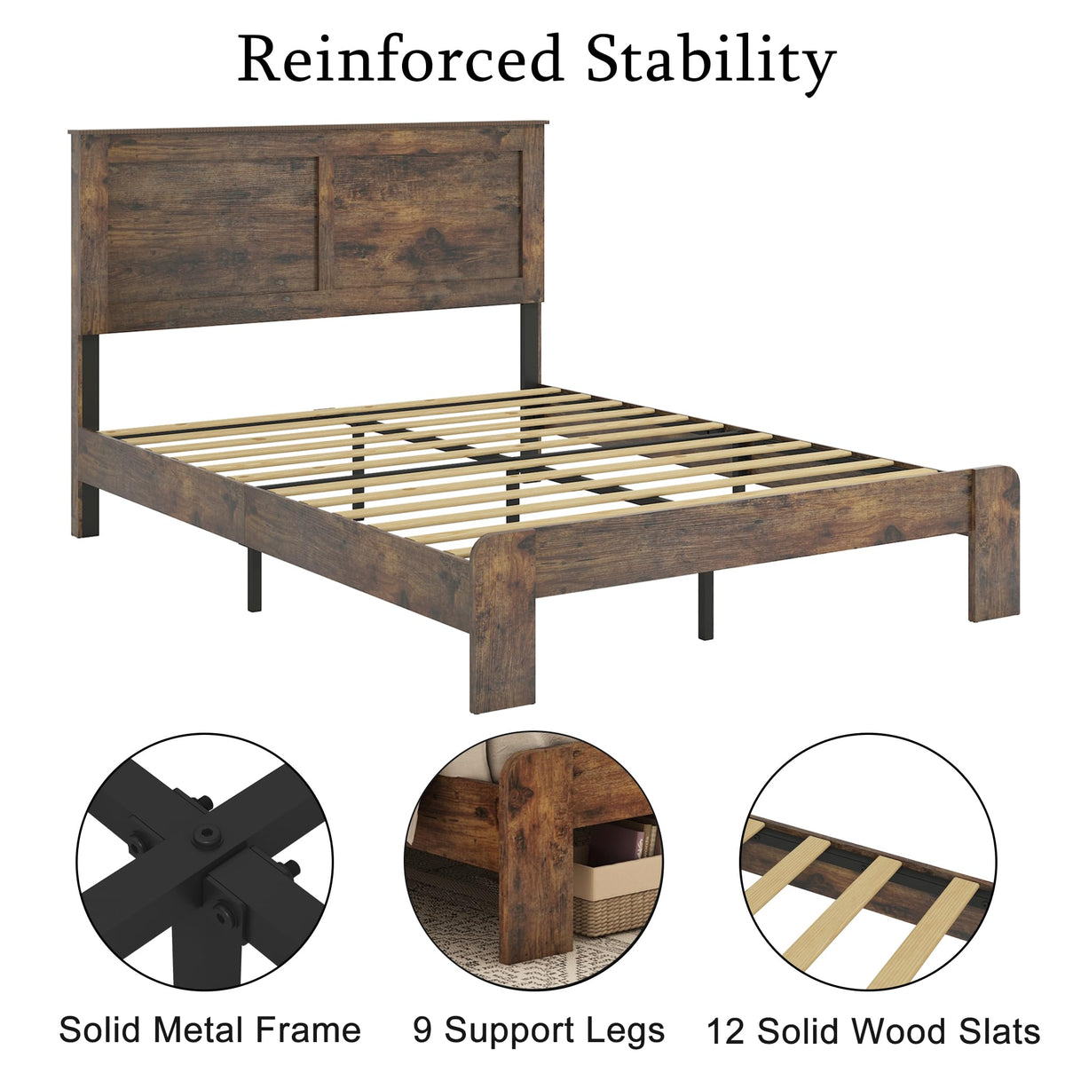 Wood Full Size Bed Frame with Headboard and Footboard N641