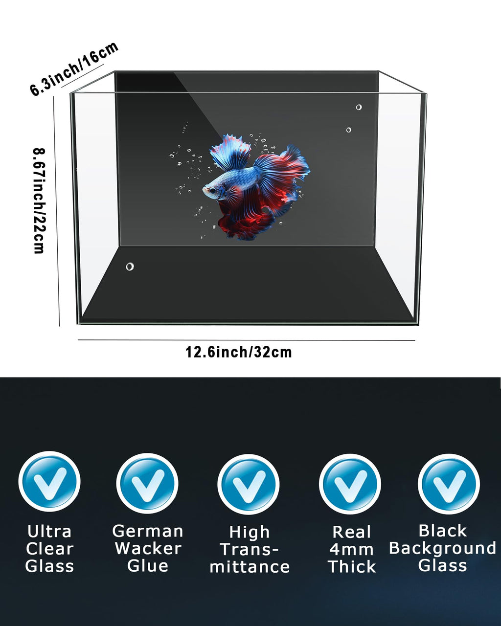 3 Gallon Ultra-Clear Glass Fish Tank with Filter and Led Light X538