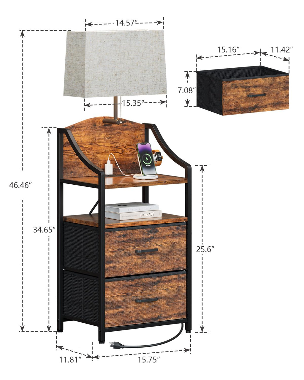 45" Tall Nightstand with Charging Station & Light M927