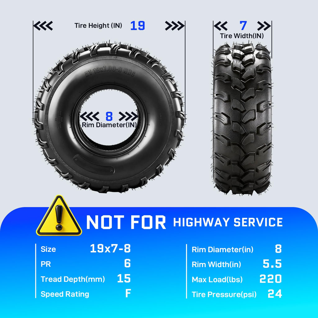 19x7-8 ATV Tires 6PR All-Terrain Tubeless Pack of 2 G562219
