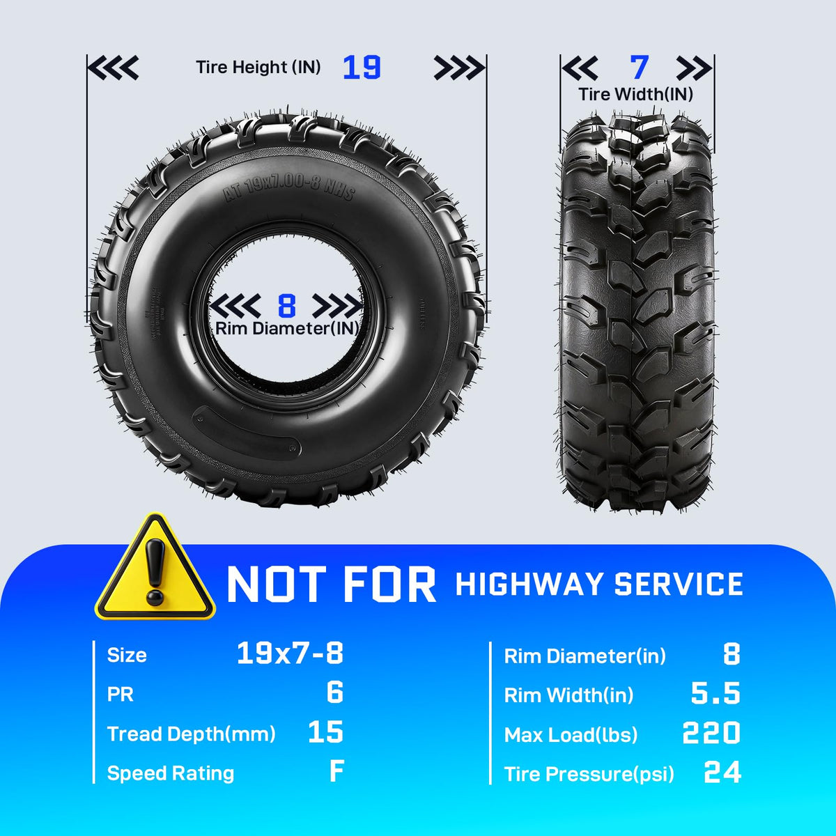 19x7-8 ATV Tires 6PR All-Terrain Tubeless Pack of 2 G562219