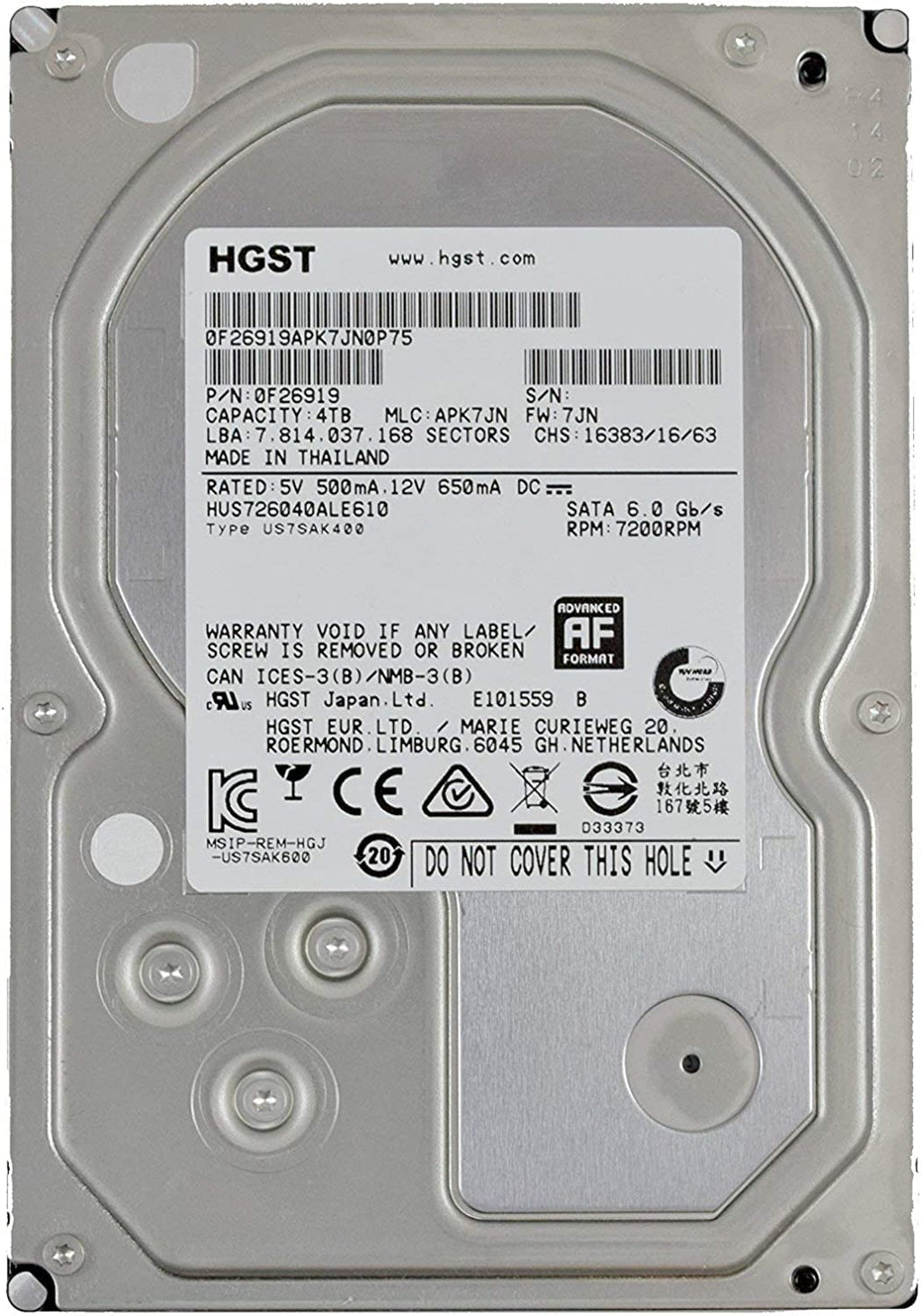 4TB 7200 RPM SATA 3.5" Internal Hard Drive V3770
