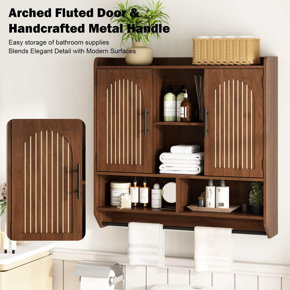 Fluted Wall Cabinet with Arched Doors & Adjustable Shelves U38674