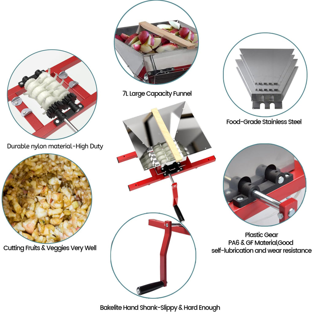 7L Manual Juicer Grinder Stainless Steel 1.8 Gallon Red Q284