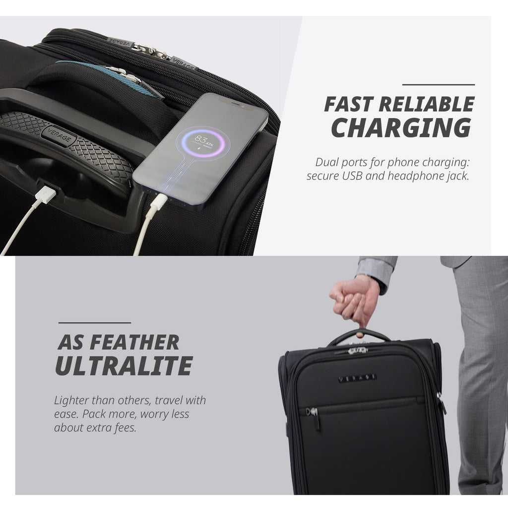 14 inch Black Softside Underseat Carry On Luggage with Wheels N224