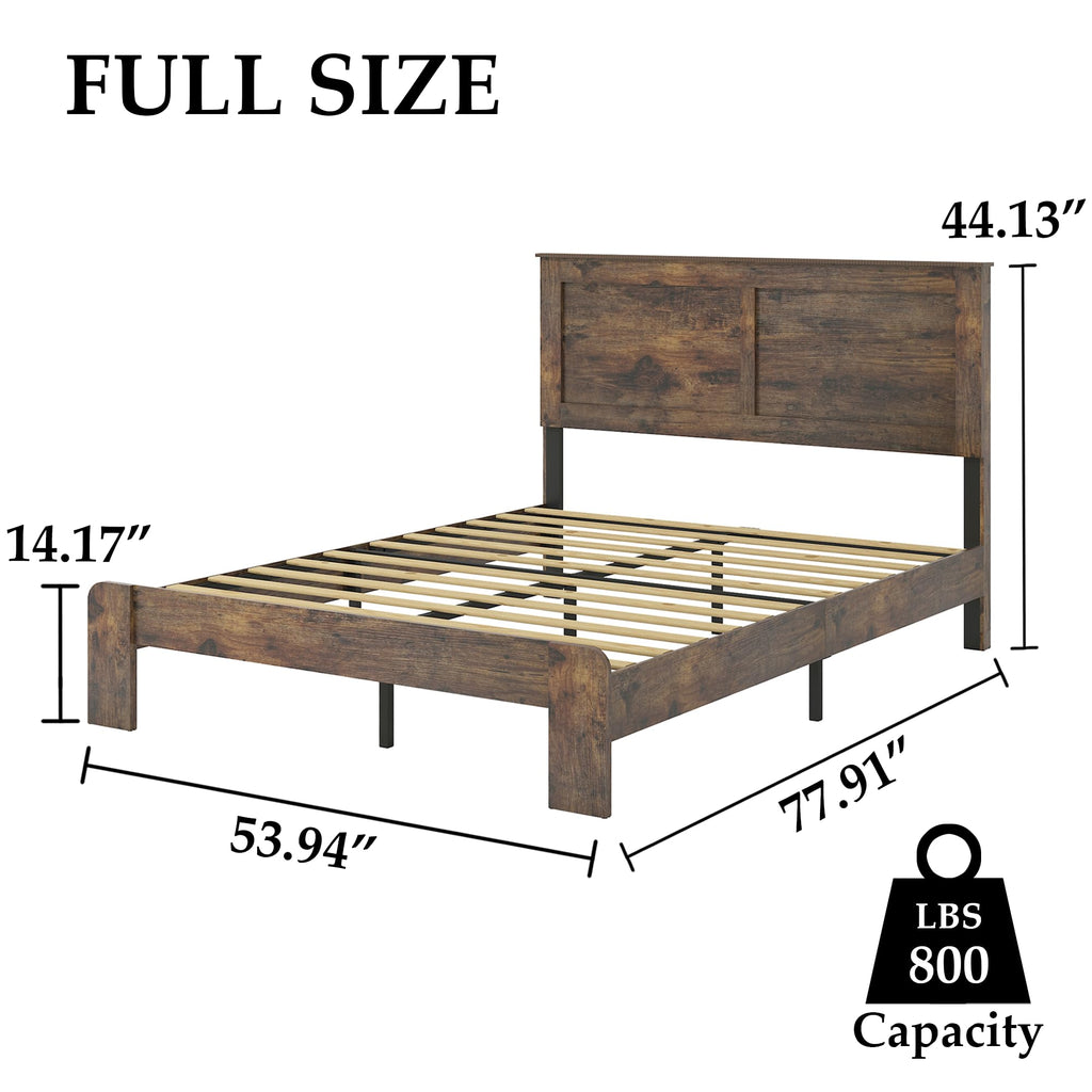 Wood Full Size Bed Frame with Headboard and Footboard N641