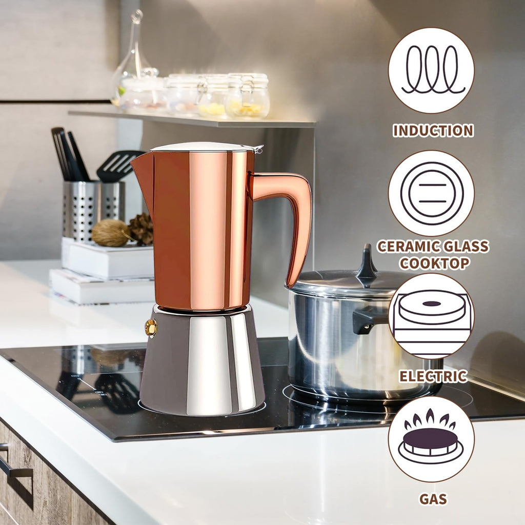 Stainless Steel Moka Pot Espresso Maker 6 Cups J3621