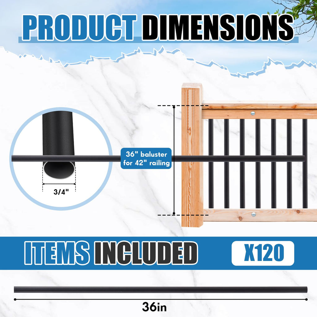 Aluminum Black Metal Deck Balusters 36"x 3/4" 120 Pcs Z27274