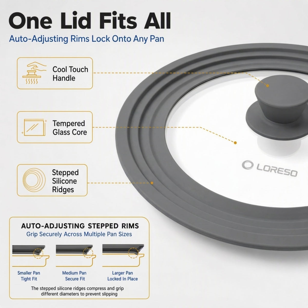 Universal Lid for Pots, Pans & Skillets, 7.5-11.5" E904436